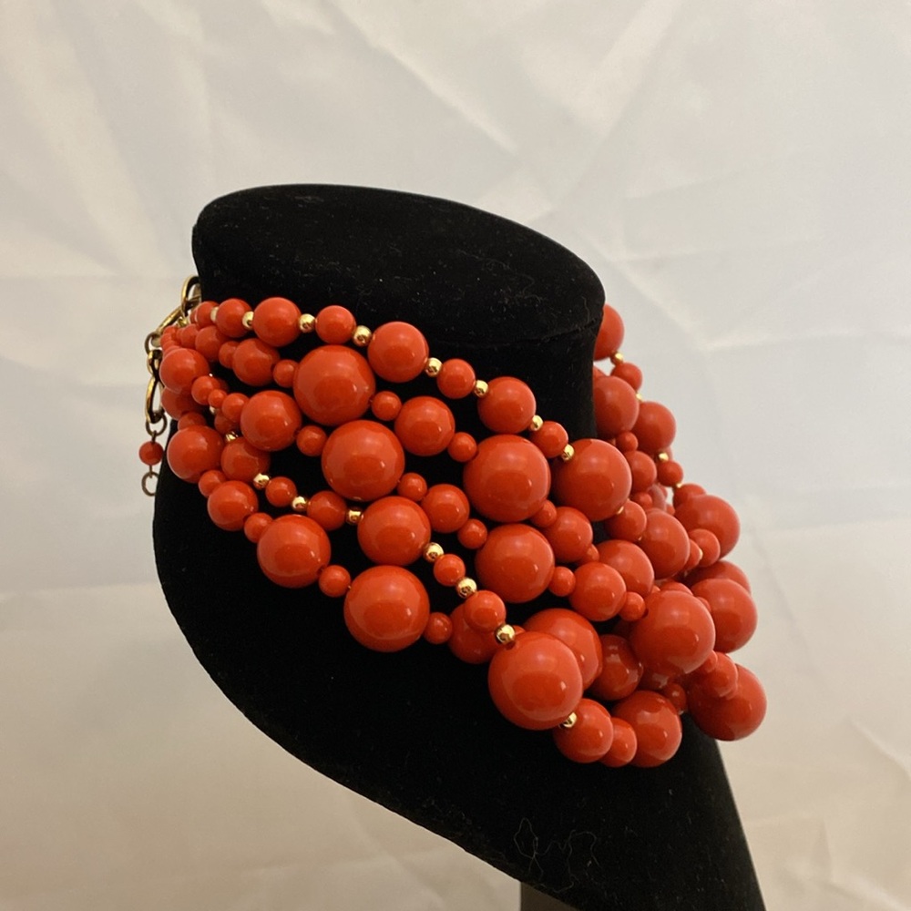 Talbots Orange And Gold Beaded Necklace Five Strands Two With Gold Beads 9 In View 2